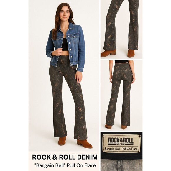 Stand out in these paisley-print Rock & Roll Denim “Bargain Bell” pull-on flare - Picture 1 of 16